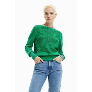 Bavlnený sveter Desigual zelená farba, tenký