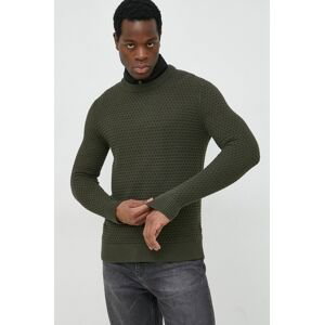 Bavlnený sveter Selected Homme pánsky, zelená farba
