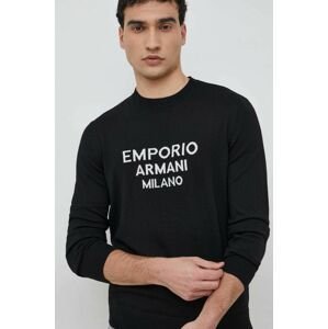 Vlnený sveter Emporio Armani pánsky, čierna farba, tenký