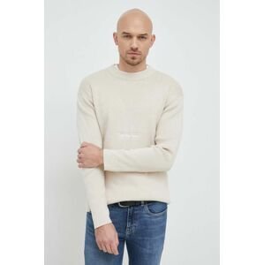 Bavlnený sveter Calvin Klein Jeans béžová farba