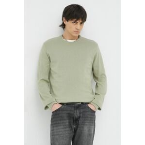 Bavlnený sveter Wrangler zelená farba, tenký