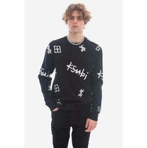 Sveter KSUBI Kash Box Knit Crew MPS23KW001-black, pánsky, čierna farba