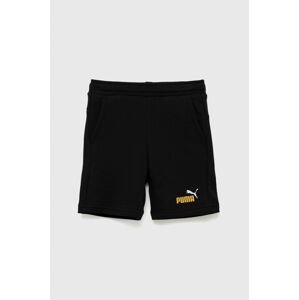 Detské krátke nohavice Puma ESS+ 2 Col Shorts TR B čierna farba, nastaviteľný pás