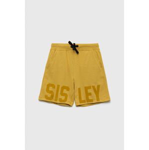 Detské bavlnené šortky Sisley žltá farba, nastaviteľný pás