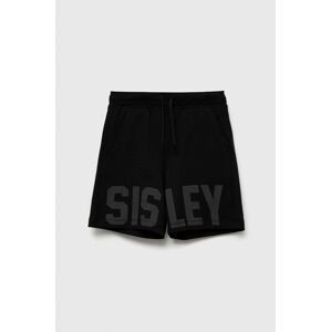 Detské bavlnené šortky Sisley čierna farba, nastaviteľný pás