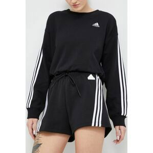 Šortky adidas dámske, čierna farba, s nášivkou, stredne vysoký pás