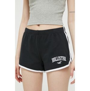 Šortky Hollister Co. dámske, čierna farba, s nášivkou, vysoký pás