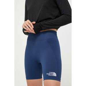Športové krátke nohavice The North Face dámske, tmavomodrá farba, jednofarebné, vysoký pás