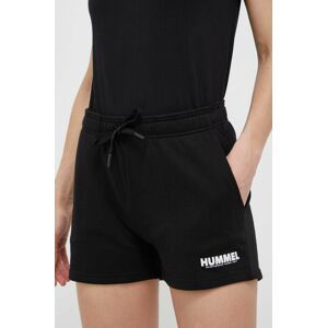Bavlnené šortky Hummel čierna farba, jednofarebné, stredne vysoký pás
