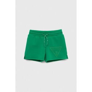 Detské krátke nohavice Guess zelená farba, s potlačou