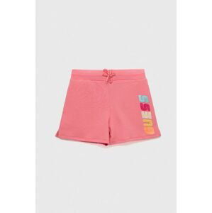 Detské krátke nohavice Guess ružová farba, s nášivkou, nastaviteľný pás