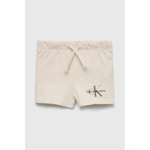 Detské krátke nohavice Calvin Klein Jeans béžová farba, s potlačou, nastaviteľný pás