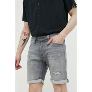 Rifľové krátke nohavice Jack & Jones JJIRICK pánske, šedá farba, 12224128