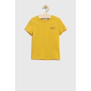 Detské bavlnené tričko Calvin Klein Jeans žltá farba, s potlačou
