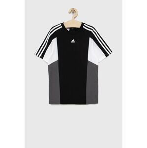 Detské bavlnené tričko adidas U 3S CB TEE čierna farba, vzorované