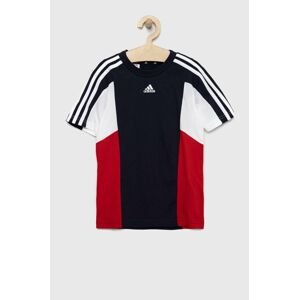 Detské bavlnené tričko adidas U 3S CB TEE tmavomodrá farba, vzorované