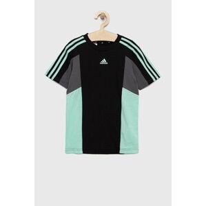 Detské bavlnené tričko adidas U 3S CB TEE čierna farba, vzorované