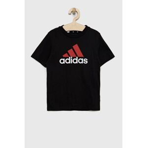 Detské bavlnené tričko adidas U BL 2 TEE čierna farba, s potlačou
