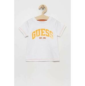 Detské bavlnené tričko Guess biela farba, vzorovaný