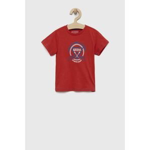 Detské bavlnené tričko Guess červená farba, s potlačou