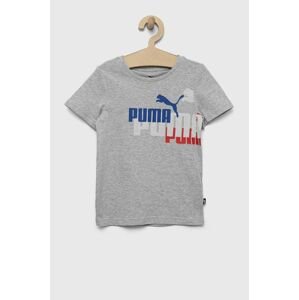 Detské bavlnené tričko Puma ESS+ LOGO POWER Tee B šedá farba, s potlačou