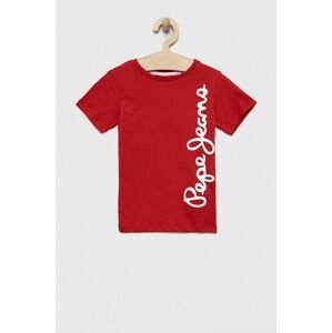 Detské bavlnené tričko Pepe Jeans červená farba, s potlačou