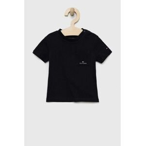 Detské bavlnené tričko Tommy Hilfiger čierna farba, jednofarebný