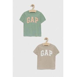 Detské bavlnené tričko GAP 2-pak béžová farba, s potlačou