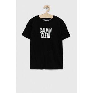 Detské bavlnené tričko Calvin Klein Jeans čierna farba, s potlačou