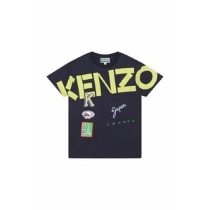 Detské bavlnené tričko Kenzo Kids tmavomodrá farba, s potlačou