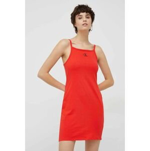Bavlnené šaty Calvin Klein červená farba, mini, priliehavá