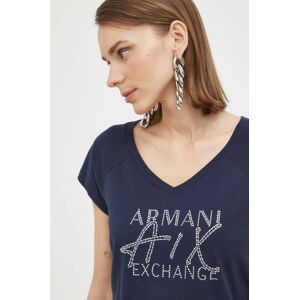 Bavlnené tričko Armani Exchange tmavomodrá farba