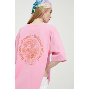 Bavlnené tričko Rip Curl ružová farba