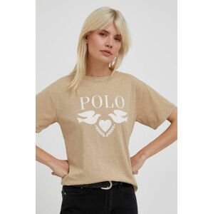 Bavlnené tričko Polo Ralph Lauren béžová farba