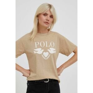 Bavlnené tričko Polo Ralph Lauren béžová farba