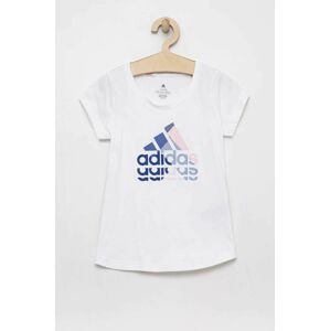Detské bavlnené tričko adidas biela farba