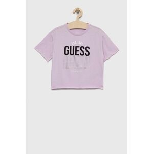 Bavlnené tričko Guess fialová farba,