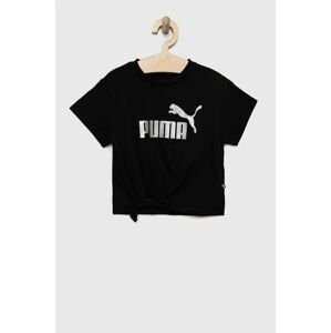 Detské tričko Puma ESS+ Logo Knotted Tee G čierna farba