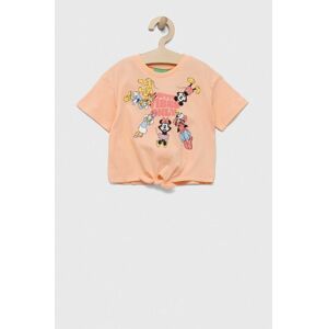 Detské bavlnené tričko United Colors of Benetton x Disney oranžová farba