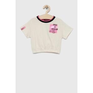 Detské bavlnené tričko Sisley béžová farba