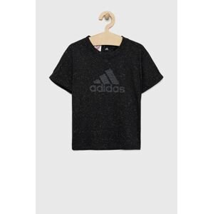 Detské tričko adidas G FI BL šedá farba, vzorované