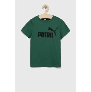 Detské bavlnené tričko Puma ESS Logo Tee B zelená farba, s potlačou