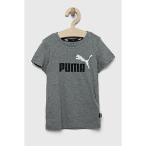 Detské bavlnené tričko Puma ESS+ 2 Col Logo Tee B šedá farba, s potlačou