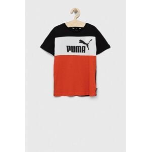 Detské bavlnené tričko Puma ESS Block Tee B oranžová farba, vzorované