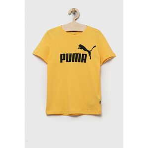 Detské bavlnené tričko Puma ESS Logo Tee B žltá farba, s potlačou