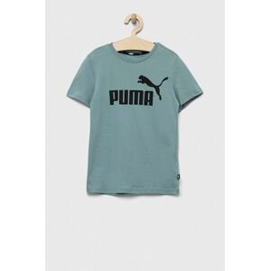 Detské bavlnené tričko Puma ESS Logo Tee B zelená farba, s potlačou