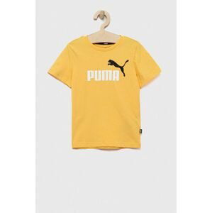 Detské bavlnené tričko Puma ESS+ 2 Col Logo Tee B žltá farba, s potlačou