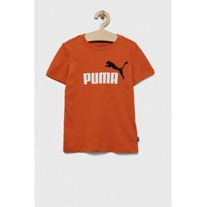 Detské bavlnené tričko Puma ESS+ 2 Col Logo Tee B oranžová farba, s potlačou