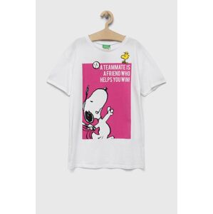 Detské bavlnené tričko United Colors of Benetton x Peanuts ružová farba, s potlačou