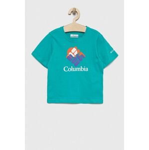 Detské bavlnené tričko Columbia Valley Creek Short Sleeve Graphic Shirt tyrkysová farba, s potlačou